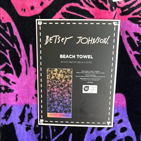 Betsey Johnson Pink and Blue Butterfly Towel - Picture 3 of 7